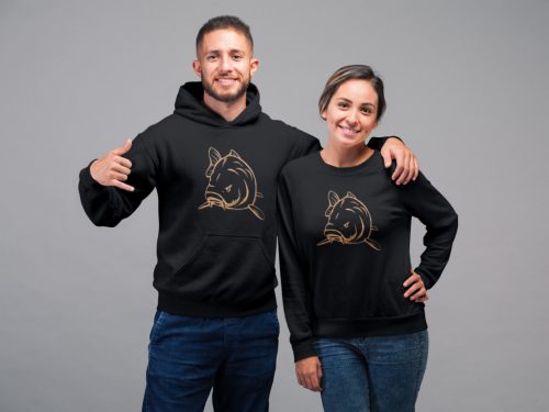 Hímzet Ponty mintás unisex kapucnis fekete pulóver