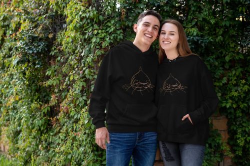 Harcsa mintás hímzet unisex kapucnis fekete pulóver