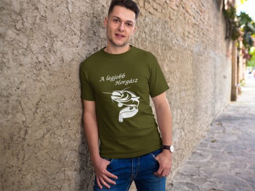 Legjobb horgász harcsa mintával férfi military póló